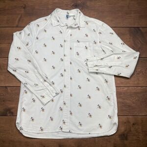 H&M Divided Disney Mickey Mouse All Over Print White Button Down Shirt Mens M
